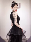Niulatu A line High Neckline Long Black Prom Dress HZ1110