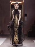 Niulatu A line High Neckline Long Black Prom Dress HZ1110