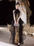 Niulatu A line High Neckline Long Black Prom Dress HZ1110