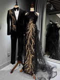 Niulatu A line High Neckline Long Black Prom Dresses HZ1110