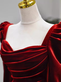 Niulatu Mermaid Long Sleeves Burgundy Velvet Prom Dresses HZ1110