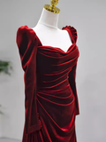 Niulatu Mermaid Long Sleeves Burgundy Velvet Prom Dresses HZ1110