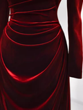 Niulatu Mermaid Long Sleeves Burgundy Velvet Prom Dresses HZ1110