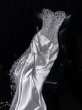 Niulatu Mermaid Spaghetti Straps Satin Sequin Beads Long Wedding Dresses HZ1110