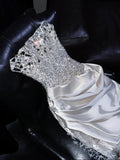Niulatu Mermaid Spaghetti Straps Satin Sequin Beads Long Wedding Dresses HZ1110