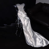 Niulatu Mermaid Spaghetti Straps Satin Sequin Beads Long Wedding Dresses HZ1110