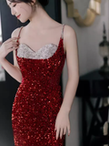 Niulatu Mermaid Burgundy Sequin Prom Dresses HZ1110