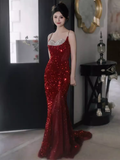Niulatu Mermaid Burgundy Sequin Prom Dresses HZ1110