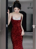 Niulatu Mermaid Burgundy Sequin Prom Dresses HZ1110