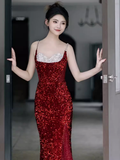 Niulatu Mermaid Burgundy Sequin Prom Dresses HZ1110
