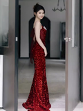 Niulatu Mermaid Burgundy Sequin Prom Dresses HZ1110