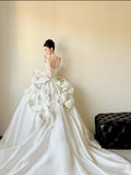 Niulatu Ball Gown Strapless Satin With Gloves Long Wedding Dresses HZ1110
