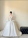 Niulatu Ball Gown Strapless Satin With Gloves Long Wedding Dresses HZ1110