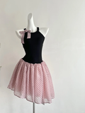 Niulatu 19th A Line Halter Satin Chiffon Polka Dots Short Homecoming Dress Birthday Outfits HZ1110