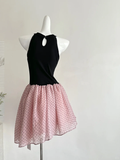 Niulatu 19th A Line Halter Satin Chiffon Polka Dots Short Homecoming Dress Birthday Outfits HZ1110