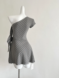 Niulatu 18th A Line One Shoulder Satin Polka Dots Short Homecoming Dress Birthday Outfits HZ1110