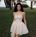 Niulatu A Line Strapless Satin Lace Short Homecoming Dress 17th Birthday Outfits HZ1110