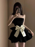 Niulatu A Line Strapless Satin With Bow Short Homecoming Dress 17th Birthday Outfits HZ1110