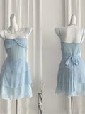 Niulatu Pale Blue A Line Spaghetti Straps Chiffon Tiered Short Homecoming Dress 17th Birthday Outfits HZ1110