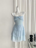 Niulatu Pale Blue A Line Spaghetti Straps Chiffon Tiered Short Homecoming Dress 17th Birthday Outfits HZ1110