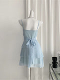 Niulatu Pale Blue A Line Spaghetti Straps Chiffon Tiered Short Homecoming Dress 17th Birthday Outfits HZ1110