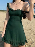 Niulatu Green Mermaid Spaghetti Straps Satin Chiffon Short Homecoming Dress 18th Birthday Outfits HZ1110