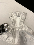 Niulatu A Line Strapless Satin Tulle Short Homecoming Dress 16th Birthday Outfits HZ1110