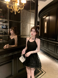 Niulatu A Line Halter Black Tulle Sequin Short Homecoming Dress 18th Birthday Outfits HZ1110