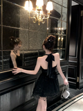 Niulatu A Line Halter Black Tulle Sequin Short Homecoming Dress 18th Birthday Outfits HZ1110