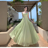 Niulatu A Line Spaghetti Straps Chiffon Long Prom Dresses Formal Dress HZ1110