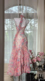 Niulatu Mermaid Spaghetti Straps Chiffon Printed Long Prom Dresses Formal Dress HZ1110