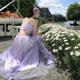 Niulatu A Line Spaghetti Straps Satin Tulle Ruffles Long Prom Dresses Formal Dress HZ1110