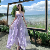 Niulatu A Line Spaghetti Straps Satin Tulle Ruffles Long Prom Dresses Formal Dress HZ1110