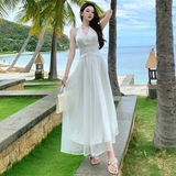 Niulatu White A Line Halter Chiffon Long Prom Dresses Formal Dress HZ1110