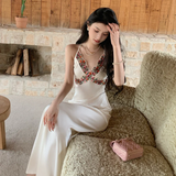 Niulatu Mermaid Spaghetti Straps Satin Flower Lace Long Prom Dresses Formal Dress HZ1110