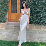 Niulatu Mermaid Spaghetti Straps Satin Flower Lace Long Prom Dresses Formal Dress HZ1110