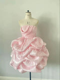 Niulatu Pink Ball Gown Strapless Satin Short Homecoming Dress 17th Birthday Outfits HZ1110