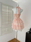 Niulatu A Line Halter Chiffon Lace Tiered Short Homecoming Dress 16th Birthday Outfits HZ1110
