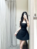 Niulatu Elegant Black A Line Square Satin Short Homecoming Dress 18th Birthday Outfits HZ1110