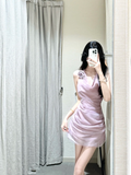 Niulatu A Line Halter Satin Chiffon Short Homecoming Dress 19th Birthday Outfits HZ1110