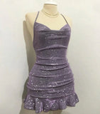 Niulatu Mermaid Halter Satin Sequin Short Homecoming Dress 19th Birthday Outfits HZ1110