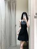 Niulatu A Line Halter Black Satin Beads Short Homecoming Dress 16th Birthday Outfits HZ1110