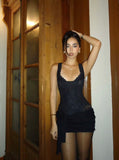 Niulatu Mermaid Black Satin Lace Short Homecoming Dress 20th Birthday Outfits HZ1110
