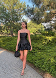 Niulatu A Line Strapless Satin Short Homecoming Dress 20th Birthday Outfits HZ1110