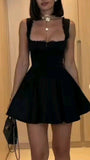 Niulatu A Line Spaghetti Straps Black Satin Short Homecoming Dress 20th Birthday Outfits HZ1110