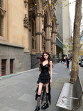 Niulatu Black A Line Spaghetti Straps Chiffon Lace Short Homecoming Dress 20th Birthday Outfits HZ1110