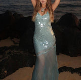 Niulatu Mermaid Spaghetti Straps Chiffon Sequin Long Prom Dresses Formal Dress HZ1110