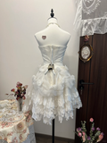 Niulatu A Line Strapless Satin Lace Beads Short Homecoming Dress 17th Birthday Outfits HZ1110