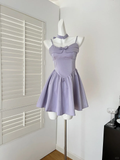 Niulatu A Line Spaghetti Straps Lilac Satin Short Homecoming Dress 17th Birthday Outfits HZ1110