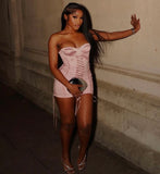 Niulatu 21th Pink Mermaid Bodycon Strapless Satin Short Homecoming Dress Birthday Outfits HZ1110